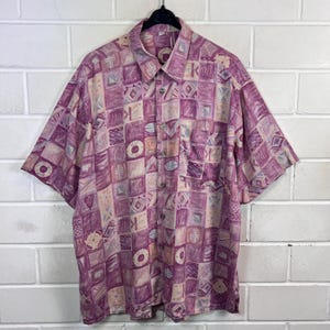 90s Vintage Berry Pattern Shirt XL Viskose Hemd Abstract Print Short Sleeve Oversize