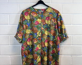 Vintage Bluse Women’s Size M - L Viscose Blouse Ananas Print 80s 90s