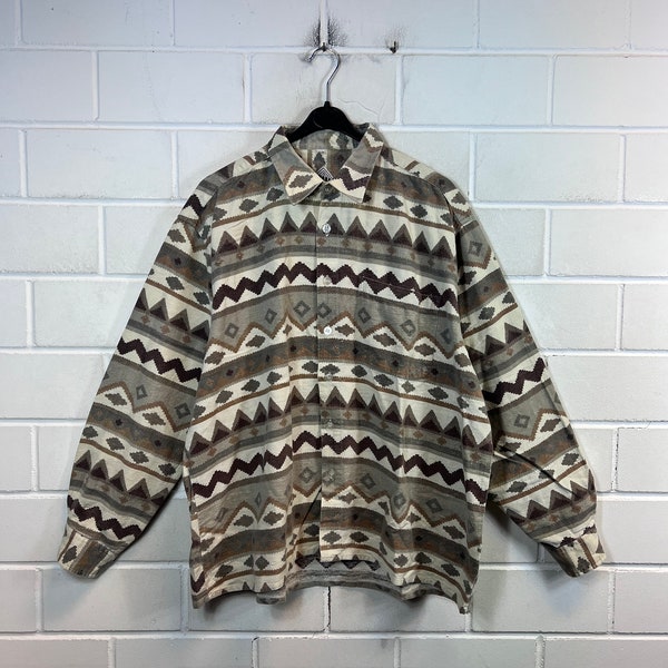Vintage Flannel Shirt Size XXL Navajo Ethno crazy pattern flannel shirt long sleeved 80s 90s