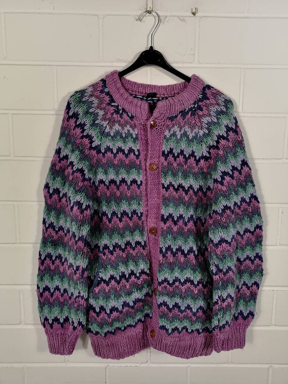 Vintage Women Equador crazy pattern Wool Cardigan
