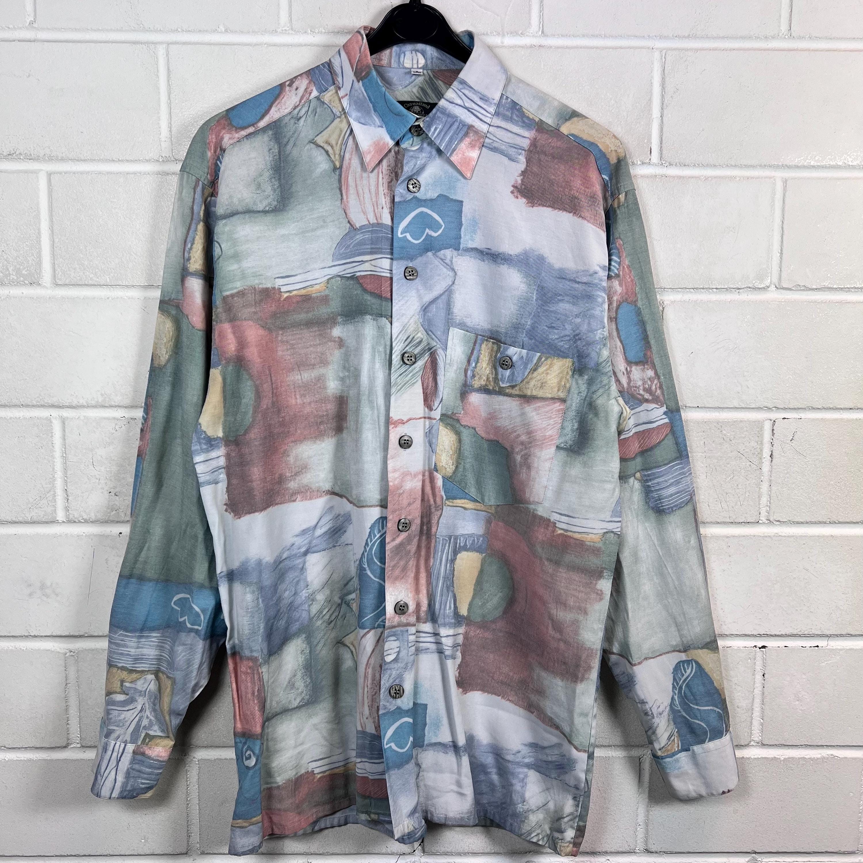 Vintage Shirt Size S crazy pattern shirt shirt long sleeved pastel 80s 90s