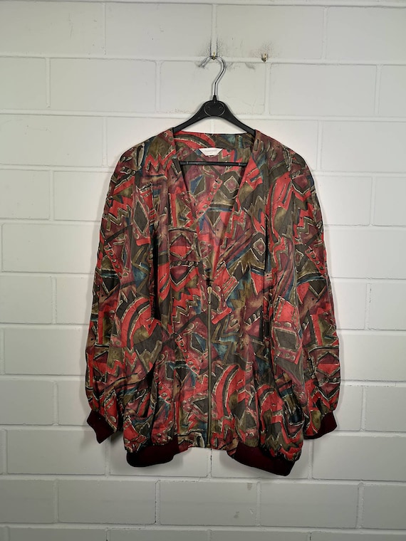 Vintage Women Size XL crazy pattern Silk Jacket Si