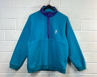 pull polaire vintage Taille S/Mètre Fleece Sweater Pullover Halfzip Pockets turquoise 80s 90s