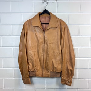 Veste en cuir vintage taille M - L Blouson Bomber camel années 90 Y2K