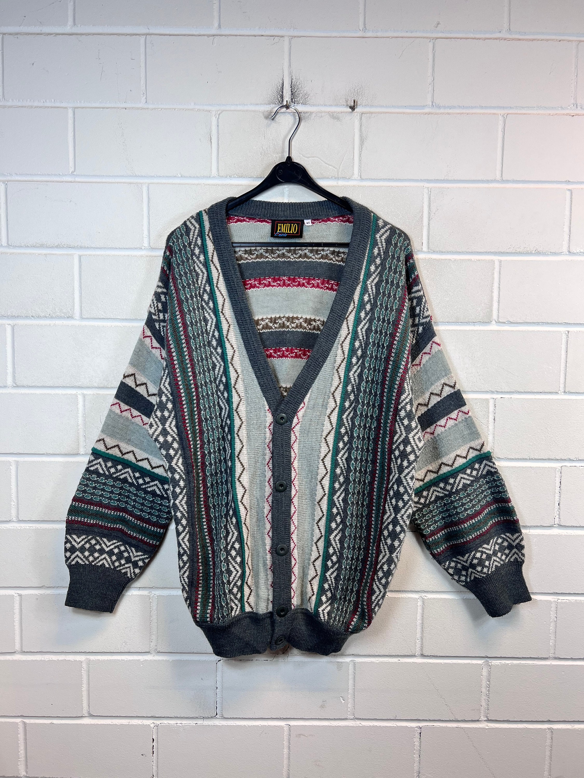 Vintage Cardigan Size L - XL Crazy Pattern Knit Jacket 80s 90s
