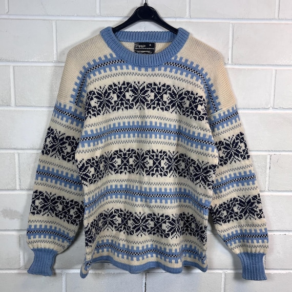 Vintage Norweger Pullover Damen L Figgjo Nordic Wool Sweater 100% Schurwolle Norwegian Knit Jumper Made in Norway