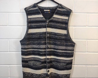 Vintage Esprit Size M crazy pattern Wool Vest Knitted Vest 00s