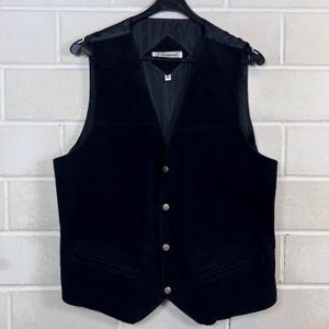 Vintage 90-tals svart mockaväst minimalistisk läderväst western biker M