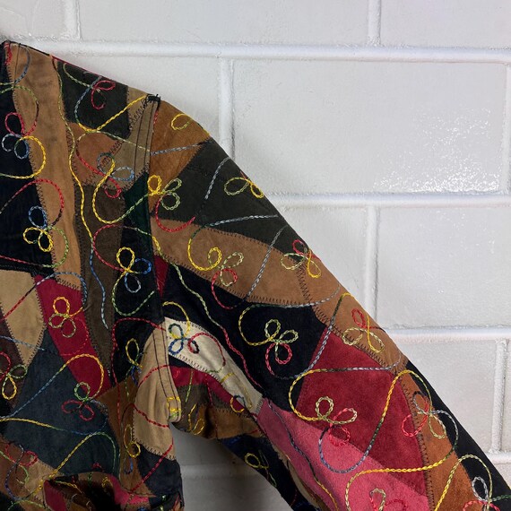 Vintage Patchwork Suede Leather Jacket – Cropped … - image 5