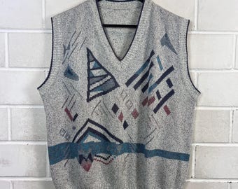 Pull Vintage Willi Smith Années 80 - Laine D'agneau Gris, Taille M - État Excellent