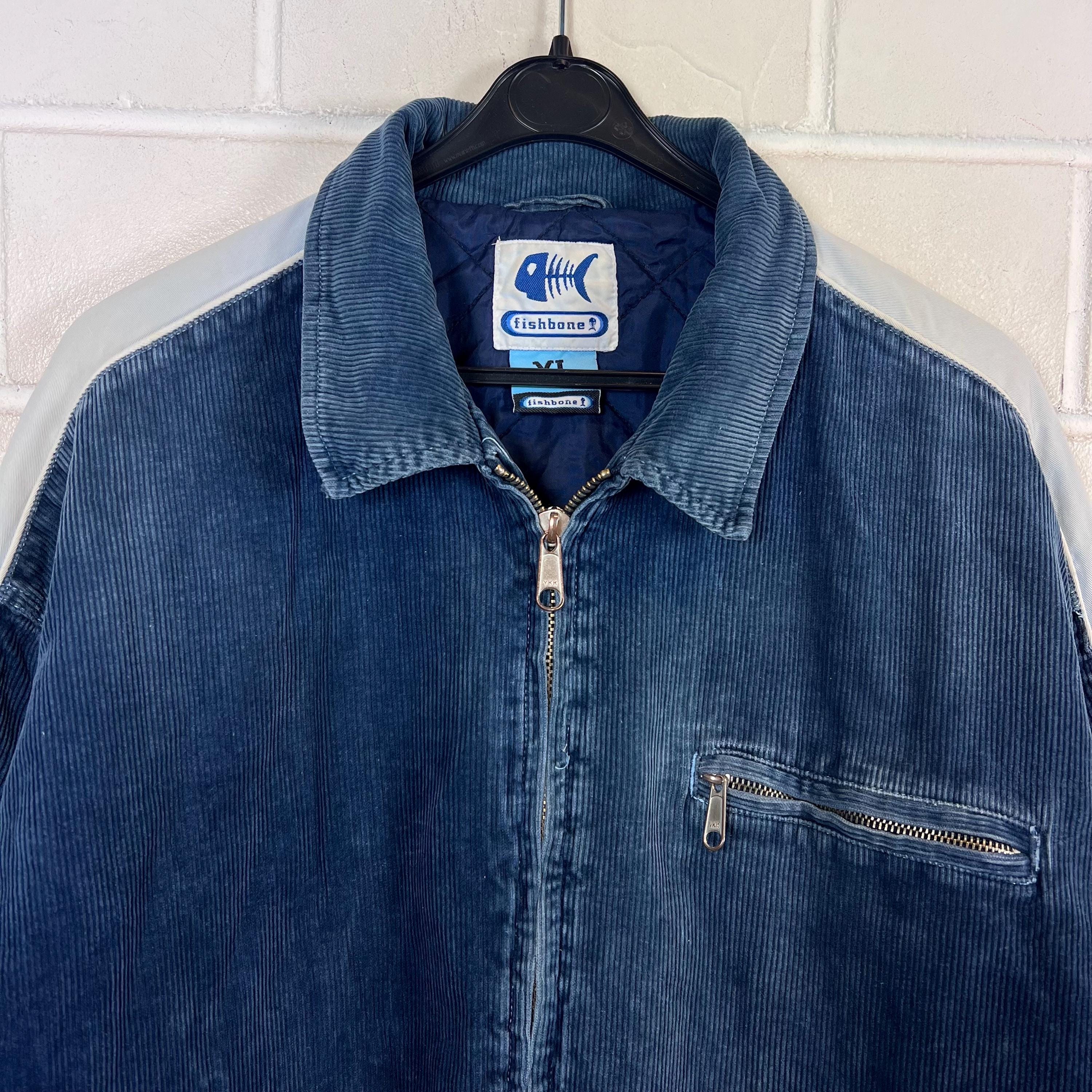 Y2K Fishbone Cord Jacket XL Vintage Blue Padded Skate Zip Jacket