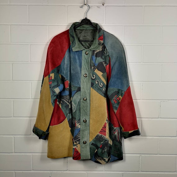 Vintage Women Size L crazy pattern Suede Leather J