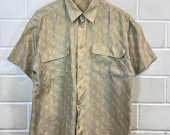 Vintage Seidenhemd Size S Silk Shirt Seide Hemd Dolphins Kurzarm 80s 90s