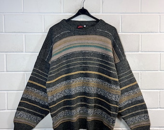 Vintage Pullover Size L - XL Knit Sweater Stripes 80s 90s