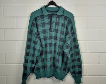 Vintage Size L crazy pattern Polo Sweater Sweater Sweater Knit Wear 80s 90s