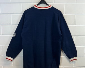 Vintage DONNAY sweat-shirt rétro gros logo bleu hommes taille XL pull rave sport wear des années 90 ras du cou authentique basique pull streetwear - France