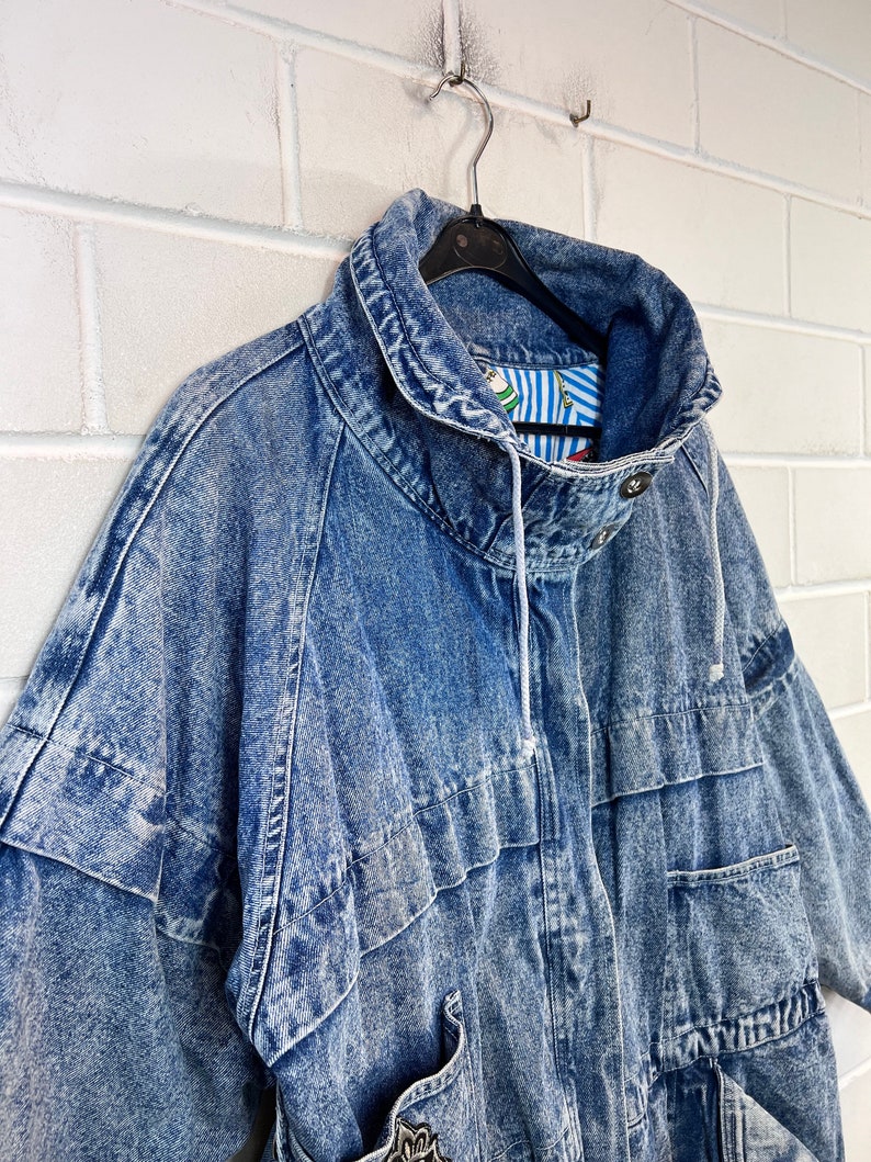 Vintage lined Denim Jacket Womens Size S M long Denim Coat Jeansmantel 80s 90s Bild 4