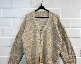 Vintage Cardigan Size XL crazy pattern Knit Jacket Strickmuster 80s 90s