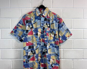 Vintage Shirt Size S crazy pattern Cotton Shirt oversize unisex abstract short sleeve shortsleeved 80s 90s