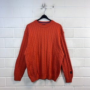 Vintage Baffo Pullover Storlek L Stickad Tröja Kabelstickad Orange 90-tal Y2K