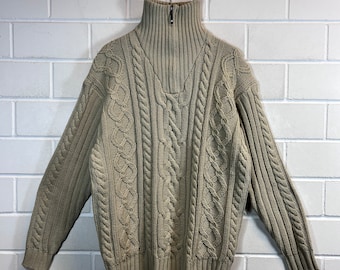 Vintage Pullover Size XL Knit Sweater Jumper Quarterzip Cable Knit Rollneck 90s Y2K