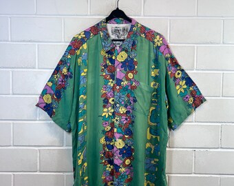 Vintage Shirt Size XL - XXL crazy pattern Shirt Viscose Hemd unisex oversize Bluse Kurzarm Shortsleeved 80s 90s