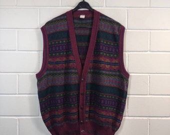 Vintage Size XL/XXL crazy pattern Knit Vest 80s 90s 90s