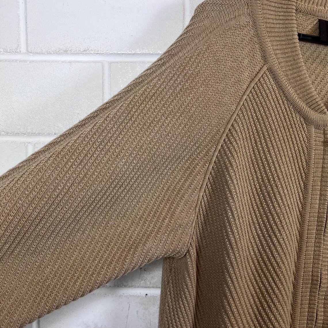 Vintage Baffo Cardigan Size M - L Basic Knit Jacket Knitwear camel 80s 90s, photo 4 sur 5