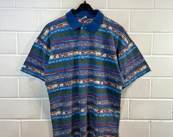 Vintage Size M - L crazy pattern Polo Shirt Shirt Poloshirt 80s 90s