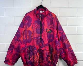 Vintage Nike Tamaño XXL patrón loco Windbreaker Shelljacket vieja escuela chaqueta Halfzip 80s 90s