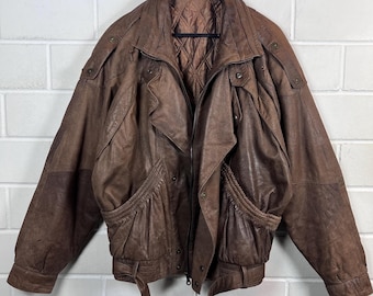 Vintage Lederjacke Herren Braun | Echtleder Jacke | Klassischer Vintage Look | Gefüttert | L XL