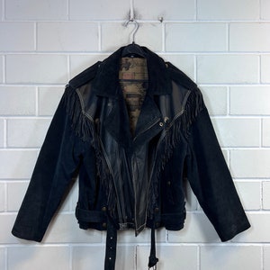 Veste en cuir suédé doublée vintage taille S/mètre veste en daim franges noir années 80 90
