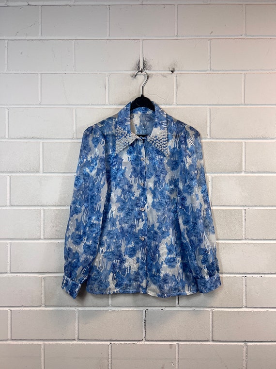 ヴィンテージ ブラウス レディース Sサイズ 花柄ブラウス フェスピース