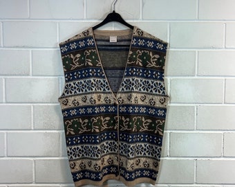 Gilet tricoté vintage Taille femme L - XL motif fou Gilet tricoté années 80 90