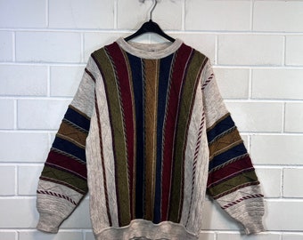 Vintage Pullover Size L Knit Sweater Strickmuster Stripes Jumper 80s 90s