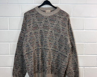Vintage Pullover Size L crazy pattern Knit Sweater 80s 90s