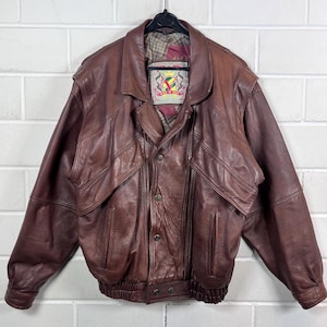 Veste en cuir vintage taille M, blouson aviateur, blouson en cuir marron, années 80-90