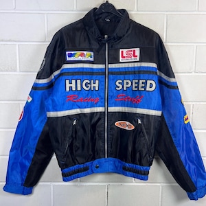 Vintage Racing Jacke Blau Schwarz Motorsport Jacket Biker M