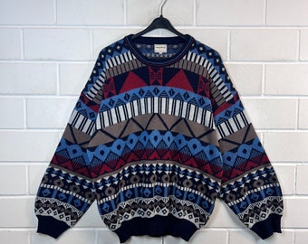 Vintage Pullover Size M crazy pattern Knit Sweater Jumper 80s 90s
