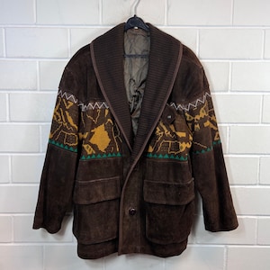 Veste en daim Navajo vintage Taille M Veste en cuir suédé/laine Manteau motif fou années 80 90