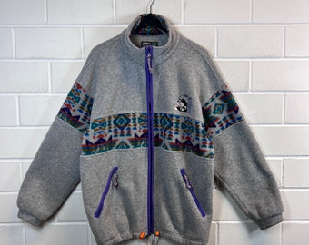 Vintage Fleece Jacket Size XL crazy pattern ethnic fleece jacket embroidered 80s 90s