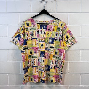 Vintage Women Size M crazy pattern T-Shirt Tshirt 80s 90s