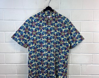 Vintage Shirt Size L crazy pattern Shirt Short Sleeve Shortsleeved 80s 90s