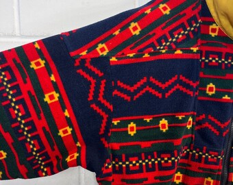 Vintage Fleece Jacket Size L Crazy Pattern Ethnic Fleece