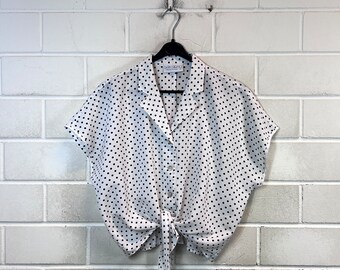 Vintage Bluse Women’s Size L cropped Shirt Blouse Punkte 80s 90s