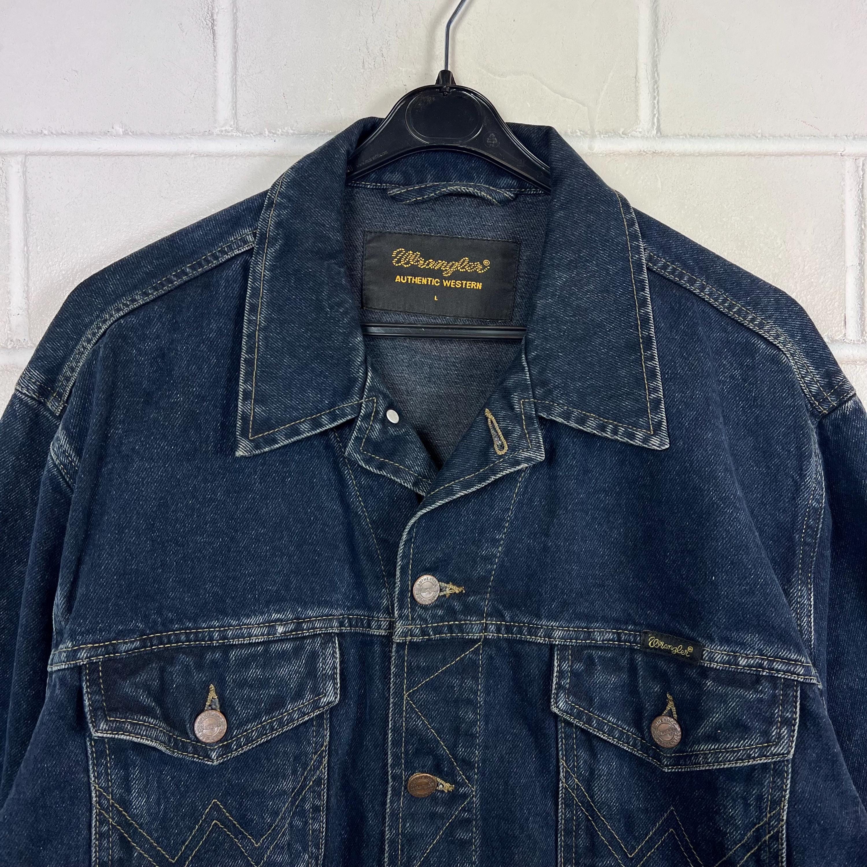 Vintage Wrangler Size L Denim Jacket Jeansjacke Dark Blue 80s 90s 