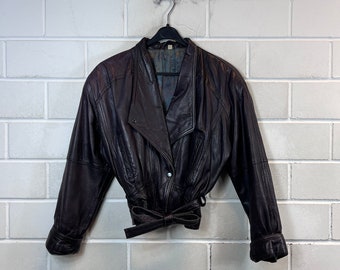 Vintage Leatherjacket Mujer Tamaño XS - S chaqueta de cuero recortada Chaqueta de cuero 80s 90s