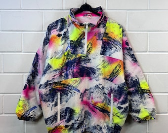 Vintage Size S crazy pattern lined Windbreaker Neon 80s 90s