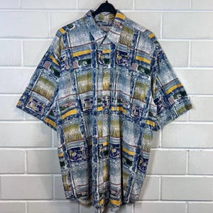 Vintage Shirt Size XL/XXL crazy pattern Cotton/Viscose Shirt Hemd Kurzarm Shortsleeved 80s 90s