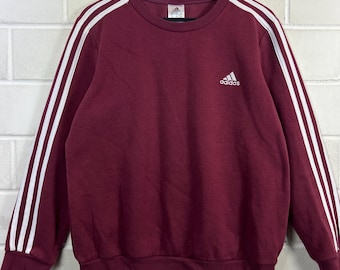 Adidas Sweatshirt Women's M Bordeaux White 3 Stripes Oversize Pullover